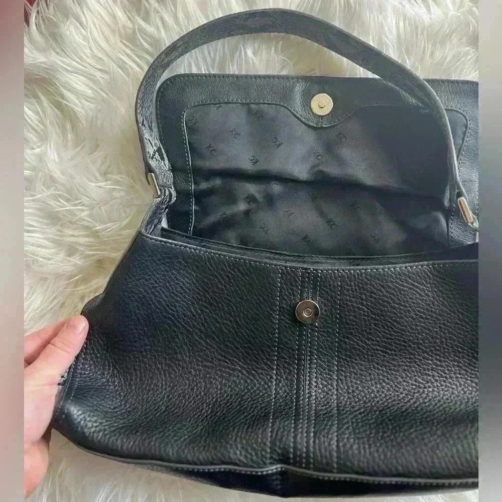 Kenneth Cole Black Leather Hobo Bag with Snake Embossed Details y2k